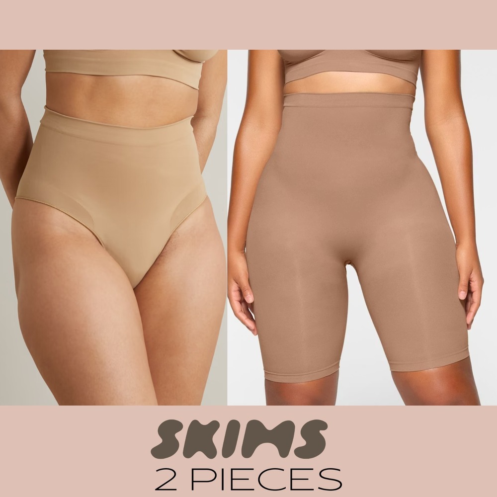 NEW SKIMS [ 2PC XXS/XS ] Seamless Sculpt Mid Briefs +Above Knee Shorts  T2124‎